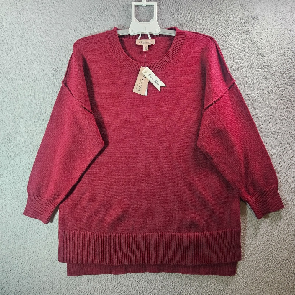 NWT Philosophy Sweater Women 2X Crew Neck ‎ Knit Maroon Viscose Blend